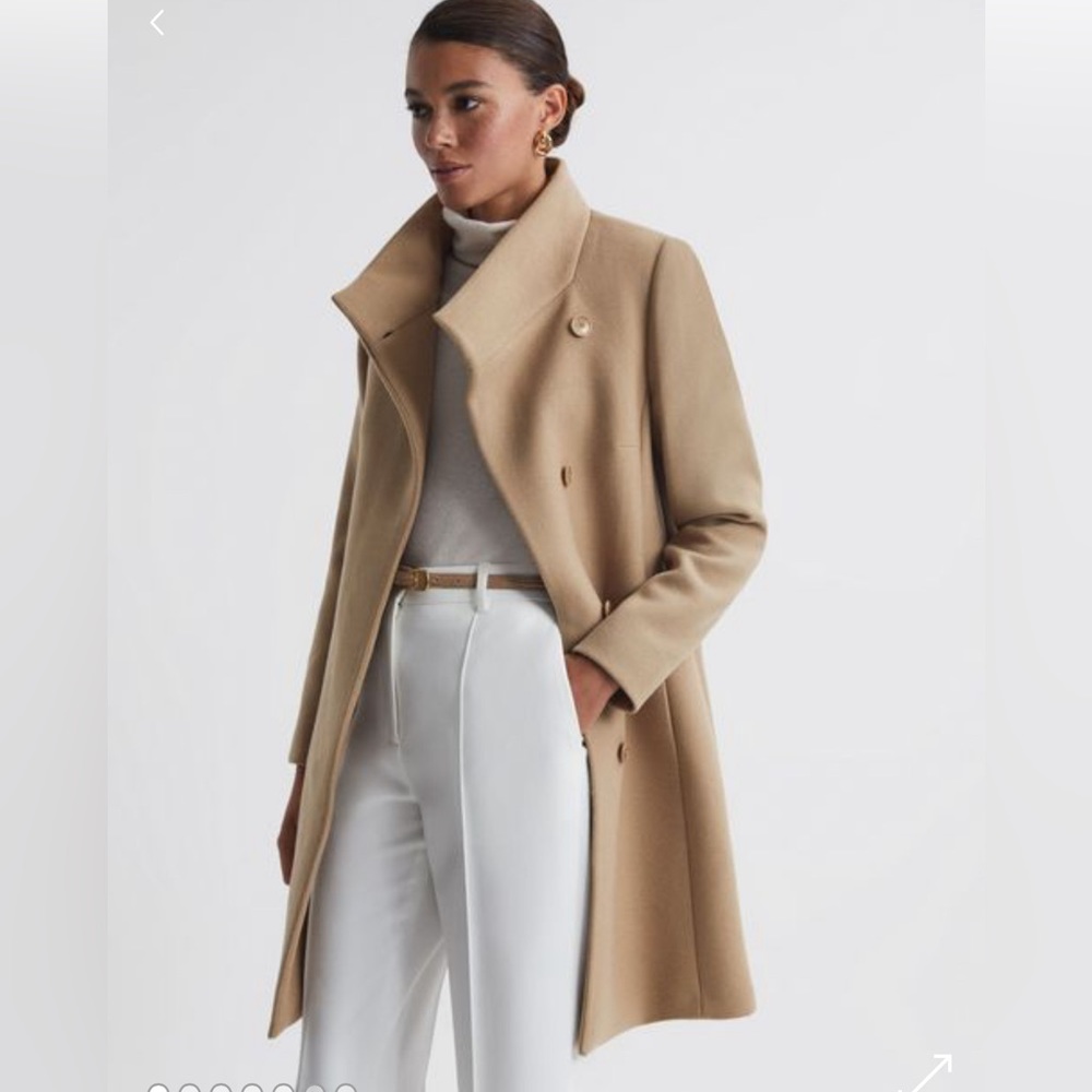 NWT Reiss Mia Wool Mid Length Coat in Camel in UK 8/ US 4